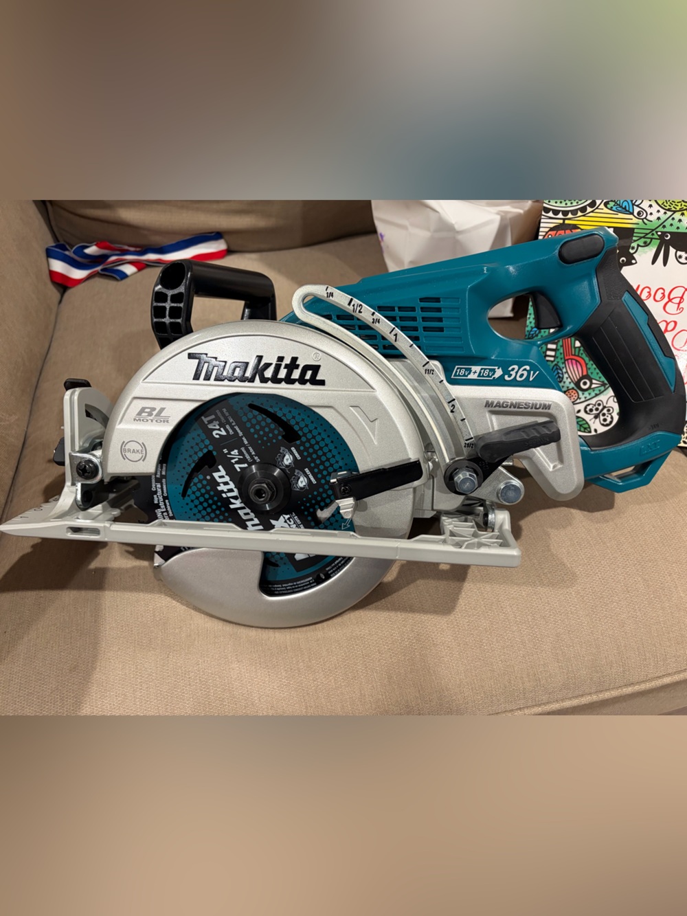 Makita 36V Cordless Circular Saw - Teal and Silver